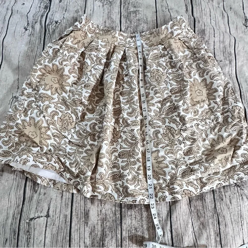 Talbots Cream and Brown Floral A-Line Cotton Skirt Size 8